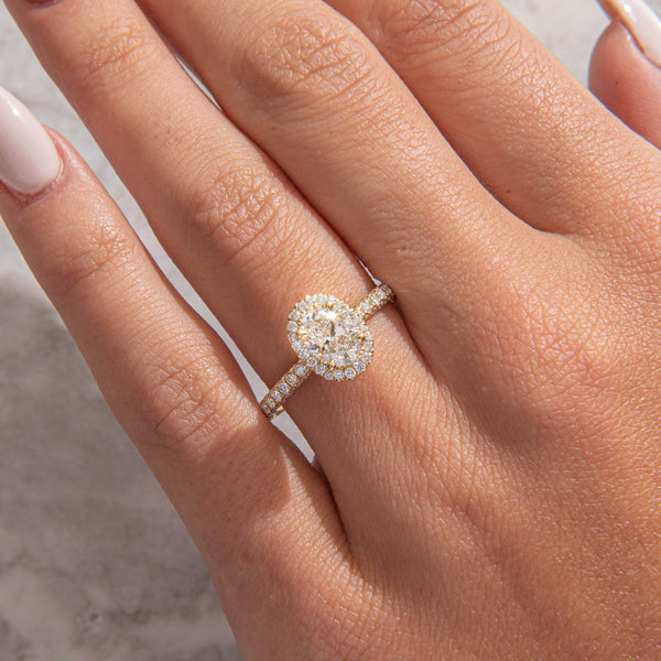 Halo & Triple Pave-Oval Lab Grown Diamond Engagement Ring - Solitaire-Oval Lab Grown Diamond Engagement Ring