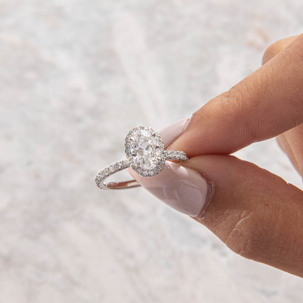 Halo & Pave-Oval Lab Grown Diamond Engagement Ring - Solitaire-Oval Lab Grown Diamond Engagement Ring