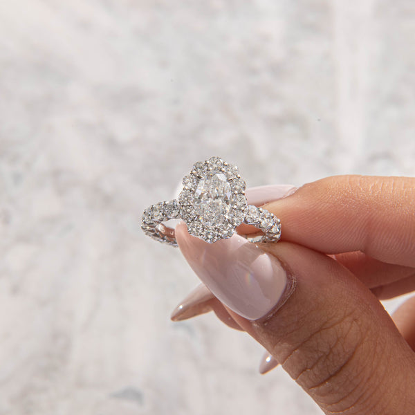 Halo & Pave-Oval Lab Grown Diamond Engagement Ring - Solitaire-Oval Lab Grown Diamond Engagement Ring