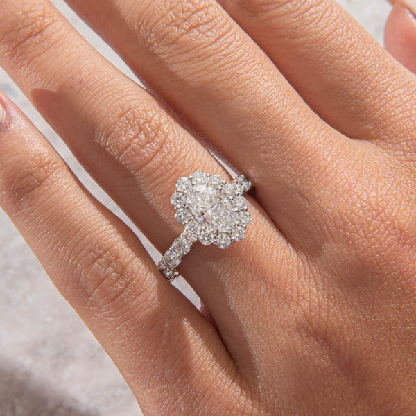 Halo & Pave-Oval Lab Grown Diamond Engagement Ring - Solitaire-Oval Lab Grown Diamond Engagement Ring