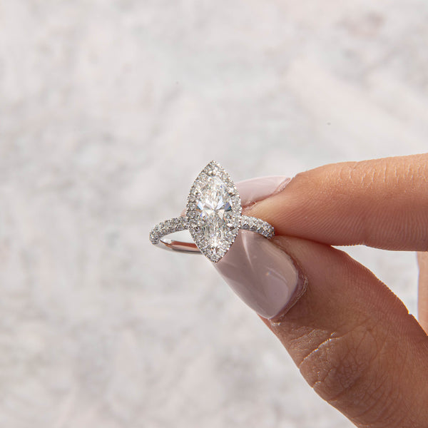 Halo & Triple Pave-Marquise Lab Grown Diamond Engagement Ring - Solitaire-Oval Lab Grown Diamond Engagement Ring
