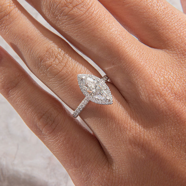 Halo & Triple Pave-Marquise Lab Grown Diamond Engagement Ring - Solitaire-Oval Lab Grown Diamond Engagement Ring