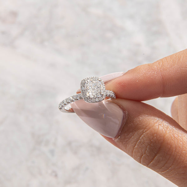 Halo & Triple Pave-Cushion Lab Grown Diamond Engagement Ring - Solitaire-Oval Lab Grown Diamond Engagement Ring