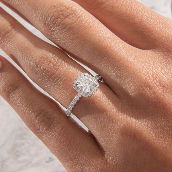 Halo & Triple Pave-Cushion Lab Grown Diamond Engagement Ring - Solitaire-Oval Lab Grown Diamond Engagement Ring