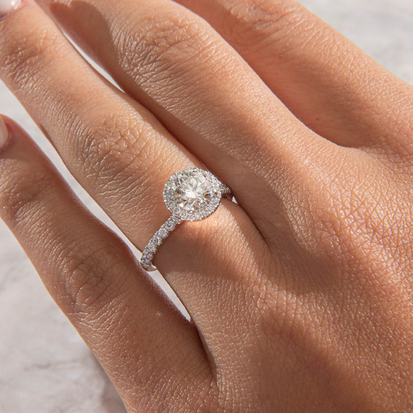 Halo & Pave-Round Lab Grown Diamond Engagement Ring - Solitaire-Oval Lab Grown Diamond Engagement Ring