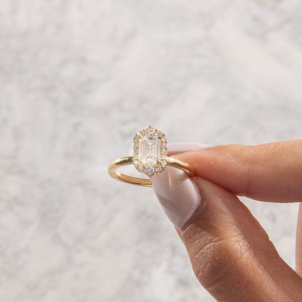 Halo-Emerald Lab Grown Diamond Engagement Ring - Solitaire-Oval Lab Grown Diamond Engagement Ring
