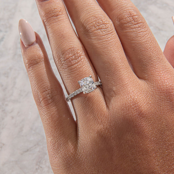 Hidden Halo & Pave-Cushion Lab Grown Diamond Engagement Ring - Solitaire-Oval Lab Grown Diamond Engagement Ring
