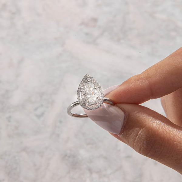 Double Halo-Pear Lab Grown Diamond Engagement Ring - Solitaire-Oval Lab Grown Diamond Engagement Ring