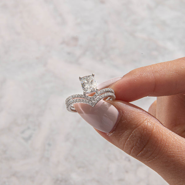 Solitaire & Chevron Stacking Band-Radiant Lab Grown Diamond Engagement Ring - Solitaire-Oval Lab Grown Diamond Engagement Ring