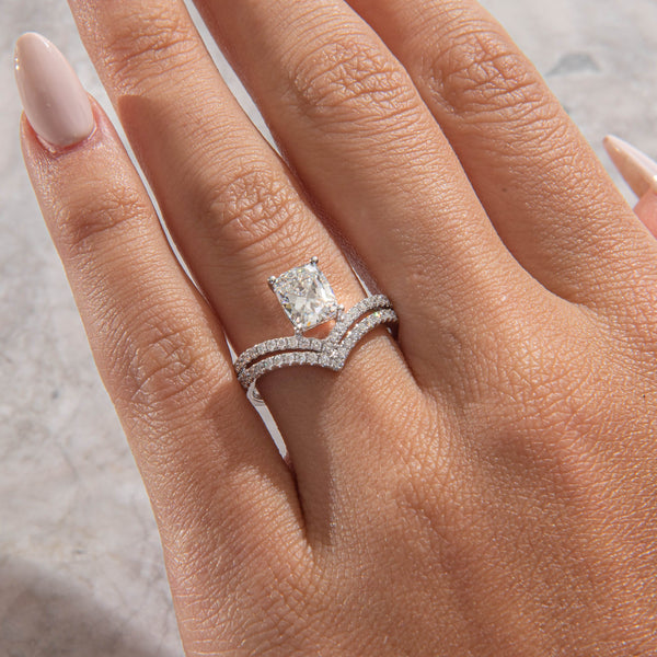 Solitaire & Chevron Stacking Band-Radiant Lab Grown Diamond Engagement Ring - Solitaire-Oval Lab Grown Diamond Engagement Ring