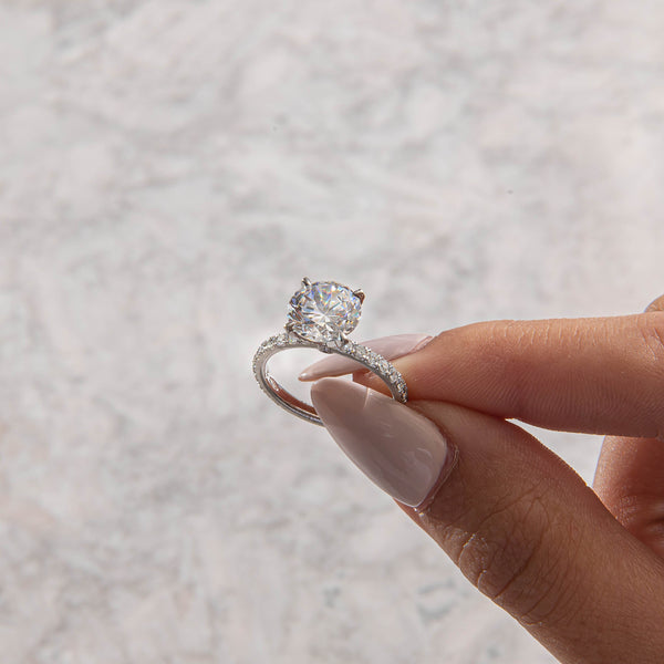 Pave-Round Lab Grown Diamond Engagement Ring - Solitaire-Oval Lab Grown Diamond Engagement Ring