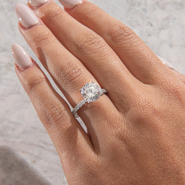 Pave-Round Lab Grown Diamond Engagement Ring - Solitaire-Oval Lab Grown Diamond Engagement Ring