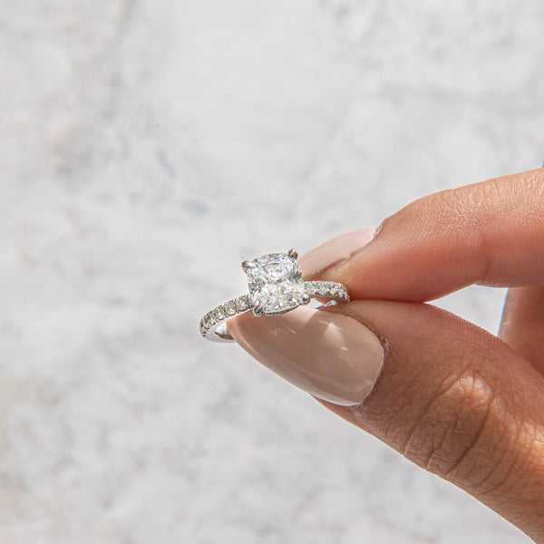 Hidden Halo & Pave-Cushion Lab Grown Diamond Engagement Ring - Solitaire-Oval Lab Grown Diamond Engagement Ring