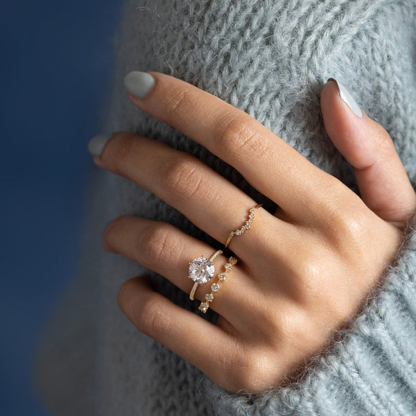 Pave-Round Lab Grown Diamond Engagement Ring - Solitaire-Oval Lab Grown Diamond Engagement Ring