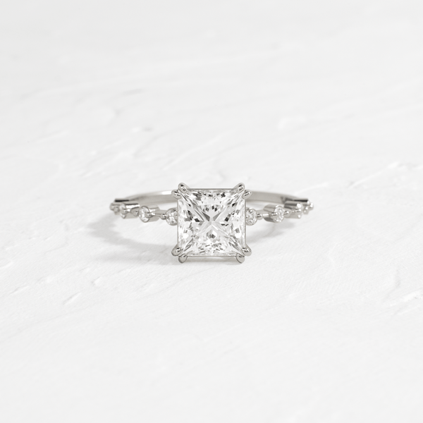 Pave-Princess Lab Grown Diamond Engagement Ring - Solitaire-Oval Lab Grown Diamond Engagement Ring