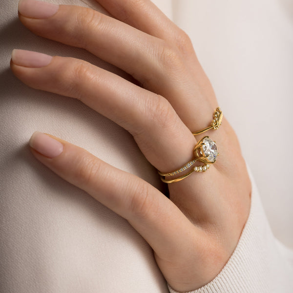 Pave-Round Lab Grown Diamond Engagement Ring - Solitaire-Oval Lab Grown Diamond Engagement Ring