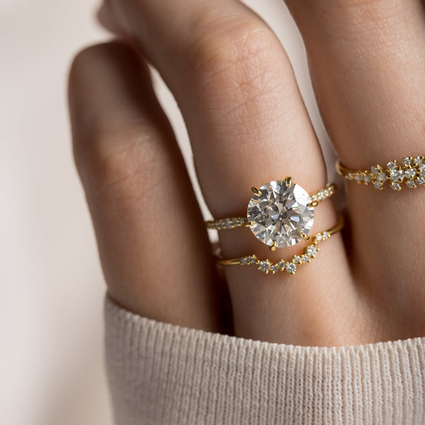 Pave-Round Lab Grown Diamond Engagement Ring - Solitaire-Oval Lab Grown Diamond Engagement Ring