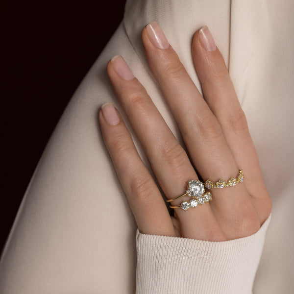 Halo & Triple Prong-Round Lab Grown Diamond Engagement Ring - Solitaire-Oval Lab Grown Diamond Engagement Ring