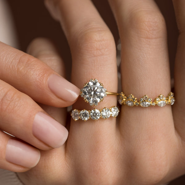 Halo & Triple Prong-Round Lab Grown Diamond Engagement Ring - Solitaire-Oval Lab Grown Diamond Engagement Ring