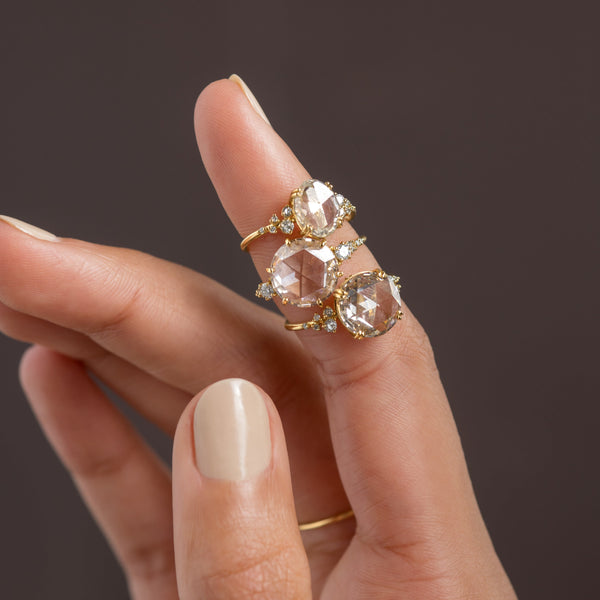 Cluster-Rose Cut Lab Grown Diamond Engagement Ring - Solitaire-Oval Lab Grown Diamond Engagement Ring