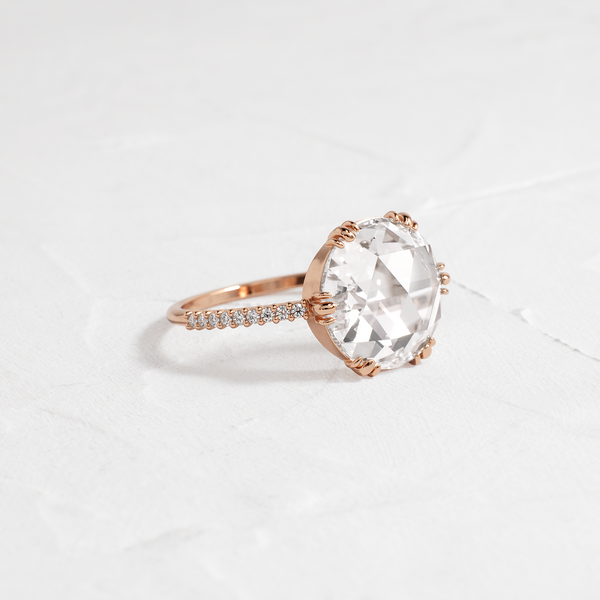 Pave-Rose Cut Lab Grown Diamond Engagement Ring - Solitaire-Oval Lab Grown Diamond Engagement Ring