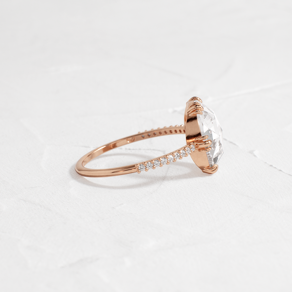 Pave-Rose Cut Lab Grown Diamond Engagement Ring - Solitaire-Oval Lab Grown Diamond Engagement Ring