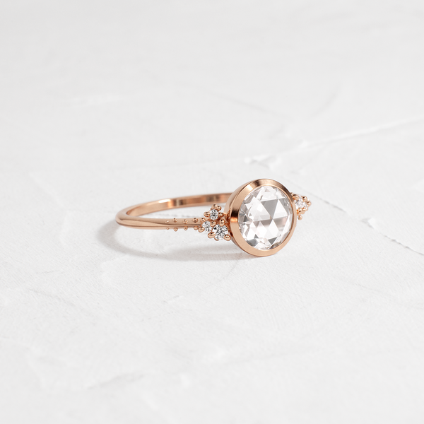 Bezel & Cluster-Rose Cut Lab Grown Diamond Engagement Ring - Solitaire-Oval Lab Grown Diamond Engagement Ring