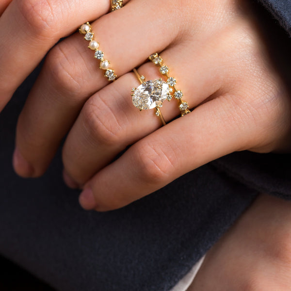 Unique Cluster-Oval Lab Grown Diamond Engagement Ring - Solitaire-Oval Lab Grown Diamond Engagement Ring