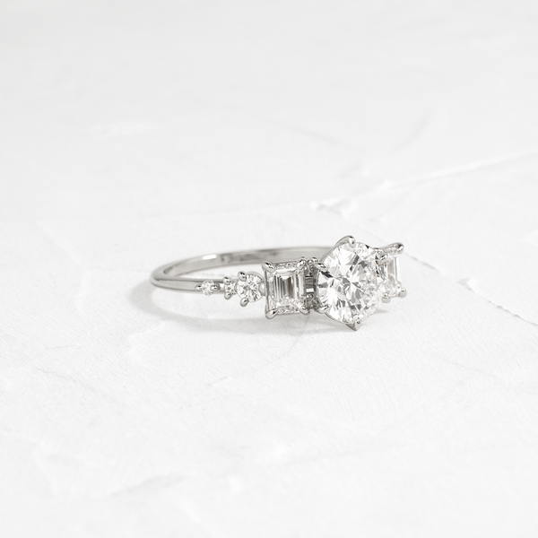 Cluster-Round Lab Grown Diamond Engagement Ring - Solitaire-Oval Lab Grown Diamond Engagement Ring