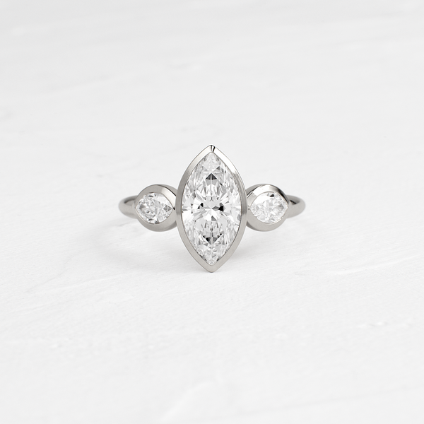 Three Stone & Bezel- Marquise Lab Grown Diamond Engagement Ring - Solitaire-Oval Lab Grown Diamond Engagement Ring
