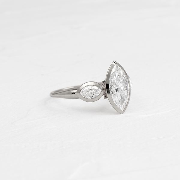 Three Stone & Bezel- Marquise Lab Grown Diamond Engagement Ring - Solitaire-Oval Lab Grown Diamond Engagement Ring