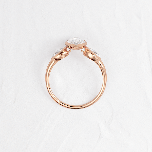 Three Stone & Bezel- Marquise Lab Grown Diamond Engagement Ring - Solitaire-Oval Lab Grown Diamond Engagement Ring
