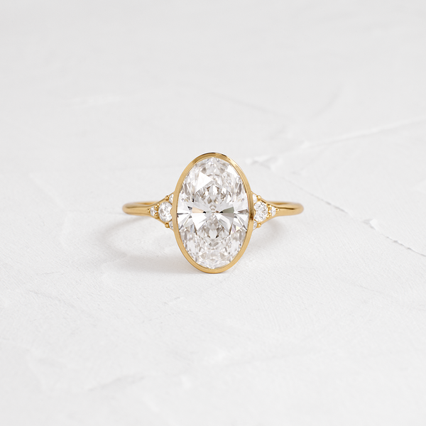 Bezel & Cluster Style-Oval Lab Grown Diamond Engagement Ring - Solitaire-Oval Lab Grown Diamond Engagement Ring