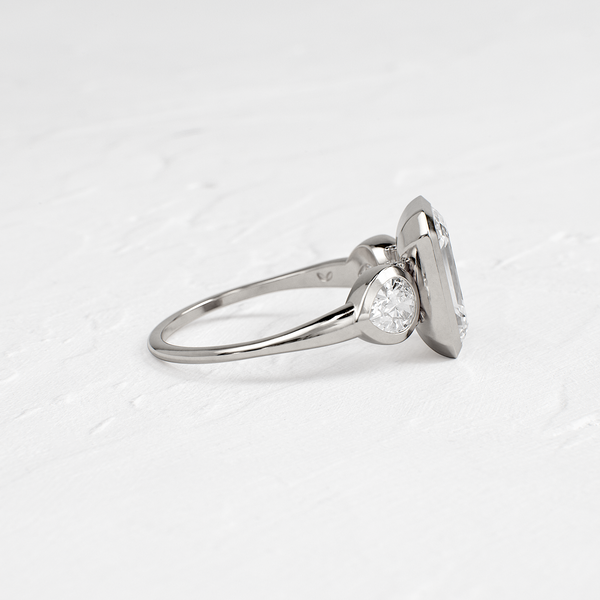 Three Stone & Bezel-Emerald Lab Grown Diamond Engagement Ring - Solitaire-Oval Lab Grown Diamond Engagement Ring