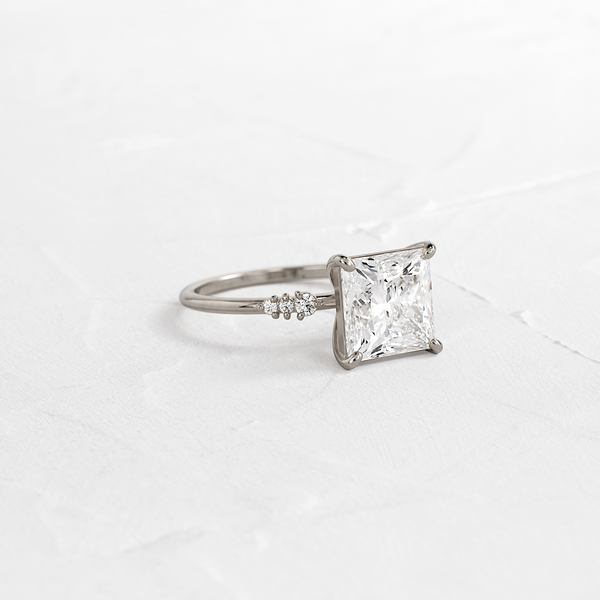 Solitaire & Pave-Princess Lab Grown Diamond Engagement Ring - Solitaire-Oval Lab Grown Diamond Engagement Ring