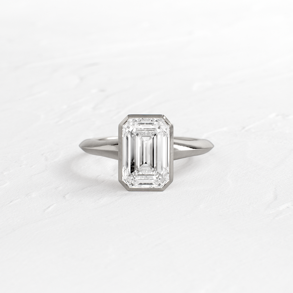 Bezel Knife Edge with Hidden Stones-Emerald Lab Grown Diamond Engagement Ring - Solitaire-Oval Lab Grown Diamond Engagement Ring