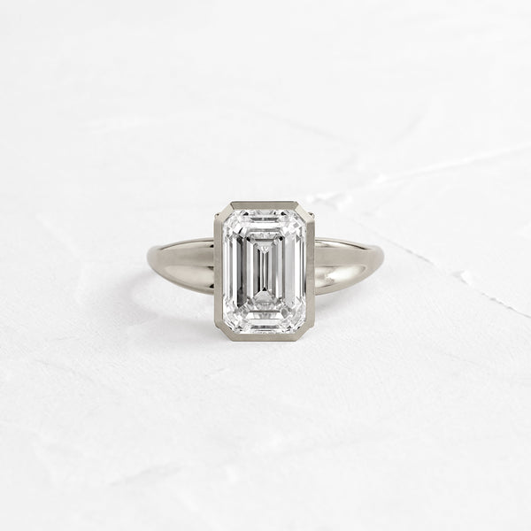 Bezel Tapered Shank with Hidden Stones-Emerald Lab Grown Diamond Engagement Ring - Solitaire-Oval Lab Grown Diamond Engagement Ring
