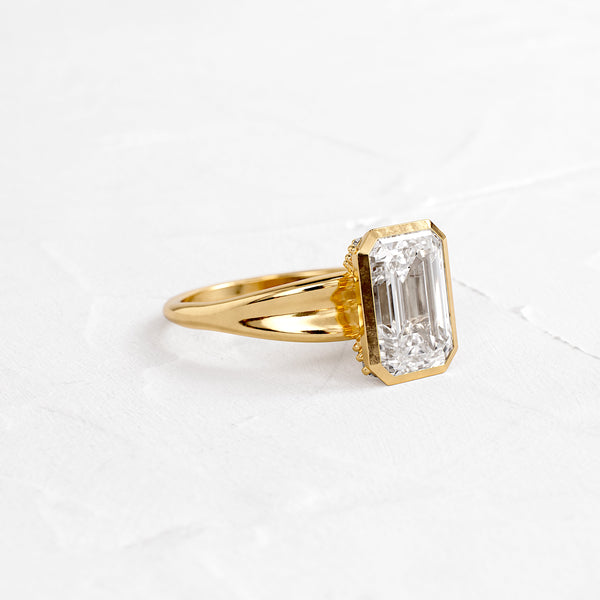 Bezel Tapered Shank with Hidden Stones-Emerald Lab Grown Diamond Engagement Ring - Solitaire-Oval Lab Grown Diamond Engagement Ring