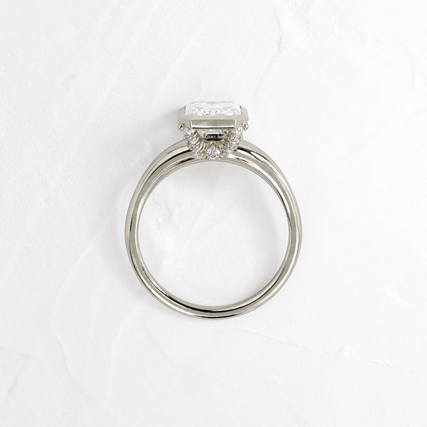 Bezel Tapered Shank with Hidden Stones-Emerald Lab Grown Diamond Engagement Ring - Solitaire-Oval Lab Grown Diamond Engagement Ring