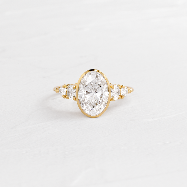 Bezel Five Stones & Dainty Pave-Oval Lab Grown Diamond Engagement Ring - Solitaire-Oval Lab Grown Diamond Engagement Ring