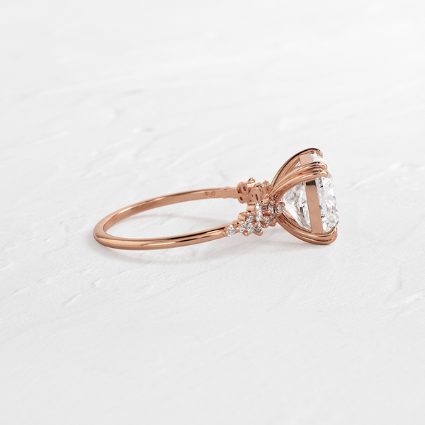 Cluster & Double Prong-Cushion Lab Grown Diamond Engagement Ring - Solitaire-Oval Lab Grown Diamond Engagement Ring