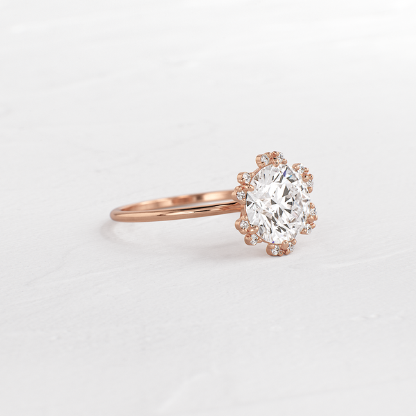 Flower Halo-Round Lab Grown Diamond Engagement Ring - Solitaire-Oval Lab Grown Diamond Engagement Ring
