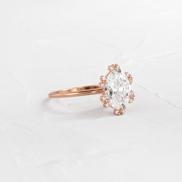 Flower Halo-Oval Lab Grown Diamond Engagement Ring - Solitaire-Oval Lab Grown Diamond Engagement Ring
