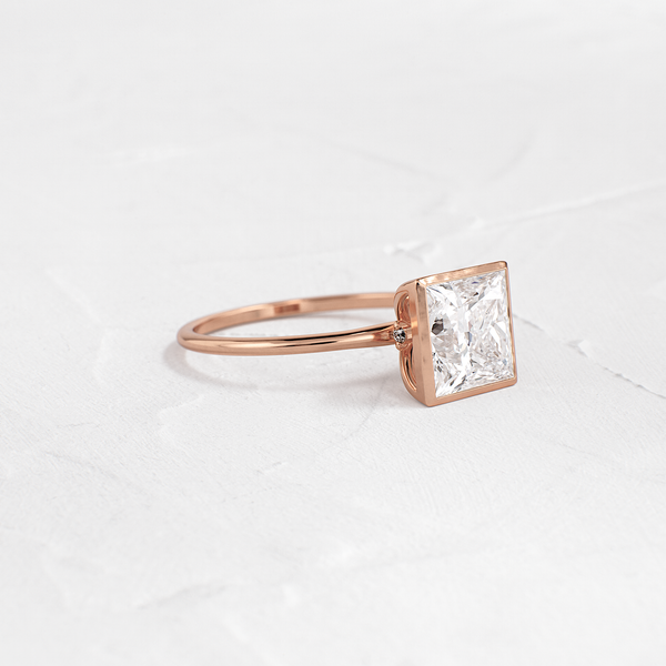Solitaire Bezel with Hidden Stones-Princess Lab Grown Diamond Engagement Ring - Solitaire-Oval Lab Grown Diamond Engagement Ring