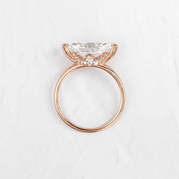 East West Solitaire with Hidden Stones-Marquise Lab Grown Diamond Engagement Ring - Solitaire-Oval Lab Grown Diamond Engagement Ring