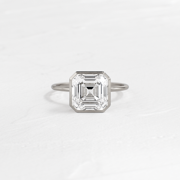 Solitaire Bezel with Hidden Stones-Asscher Lab Grown Diamond Engagement Ring - Solitaire-Oval Lab Grown Diamond Engagement Ring