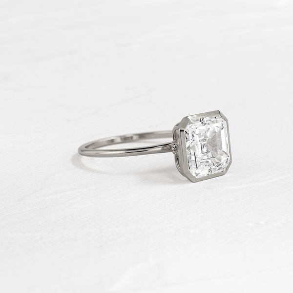 Solitaire Bezel with Hidden Stones-Asscher Lab Grown Diamond Engagement Ring - Solitaire-Oval Lab Grown Diamond Engagement Ring
