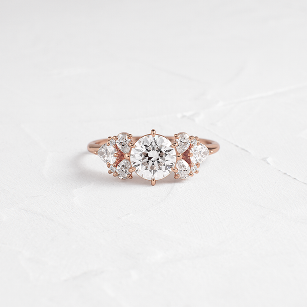 Cluster Style with Six Prong-Round Lab Grown Diamond Engagement Ring - Solitaire-Oval Lab Grown Diamond Engagement Ring