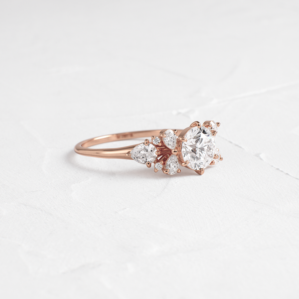 Cluster Style with Six Prong-Round Lab Grown Diamond Engagement Ring - Solitaire-Oval Lab Grown Diamond Engagement Ring