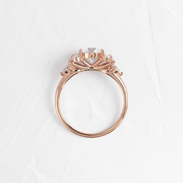 Cluster Style with Six Prong-Round Lab Grown Diamond Engagement Ring - Solitaire-Oval Lab Grown Diamond Engagement Ring